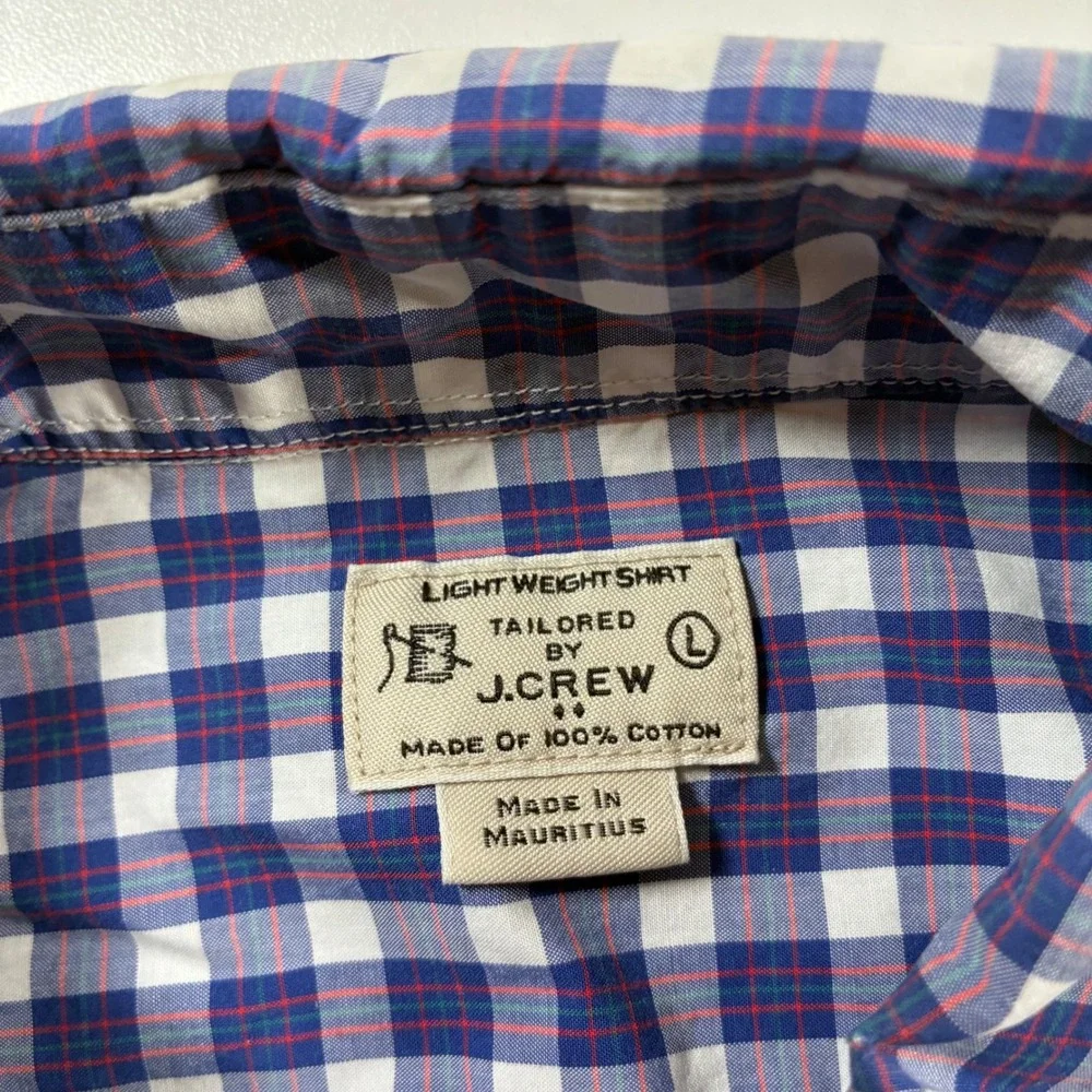 J.Crew Button Down Shirt Large Blue Gingham Check Plaid Cotton 51104